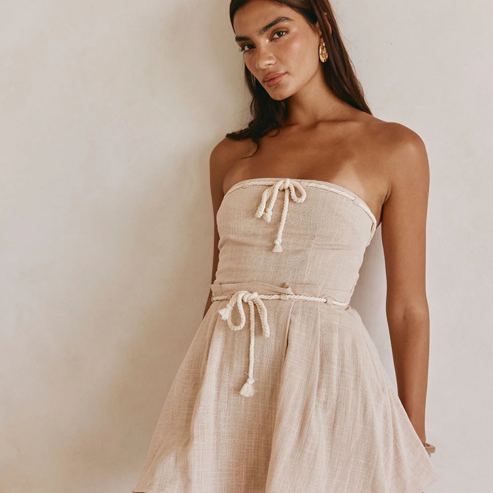 Sabo Skirt Strapless Mini Dress in Beige Cream